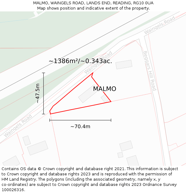 MALMO, WAINGELS ROAD, LANDS END, READING, RG10 0UA: Plot and title map