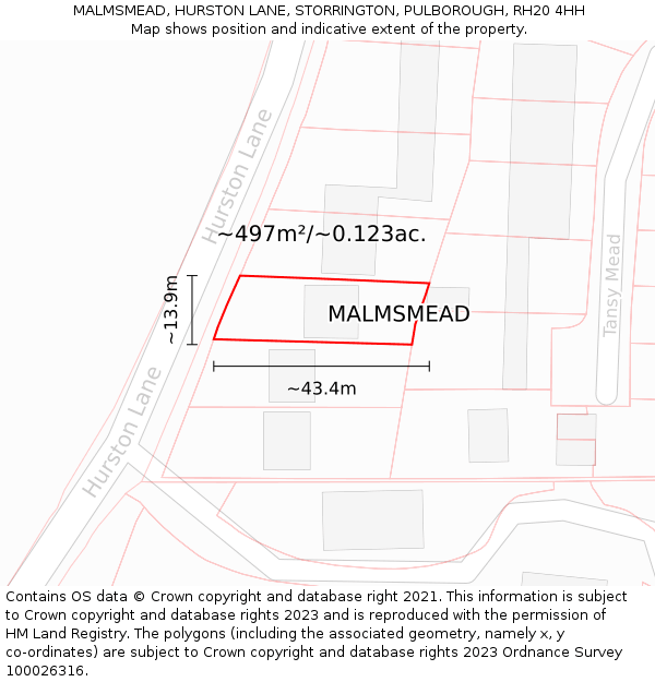 MALMSMEAD, HURSTON LANE, STORRINGTON, PULBOROUGH, RH20 4HH: Plot and title map