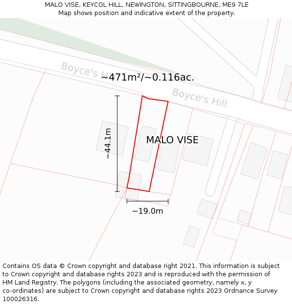 MALO VISE, KEYCOL HILL, NEWINGTON, SITTINGBOURNE, ME9 7LE: Plot and title map