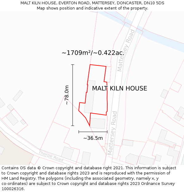 MALT KILN HOUSE, EVERTON ROAD, MATTERSEY, DONCASTER, DN10 5DS: Plot and title map