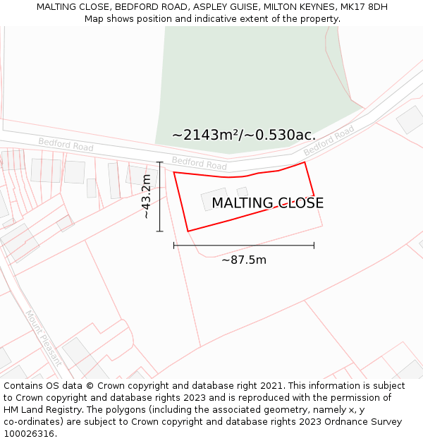 MALTING CLOSE, BEDFORD ROAD, ASPLEY GUISE, MILTON KEYNES, MK17 8DH: Plot and title map