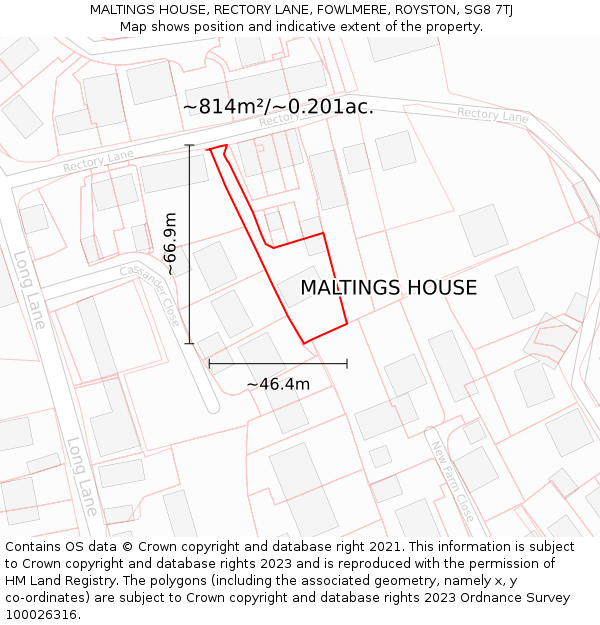 MALTINGS HOUSE, RECTORY LANE, FOWLMERE, ROYSTON, SG8 7TJ: Plot and title map