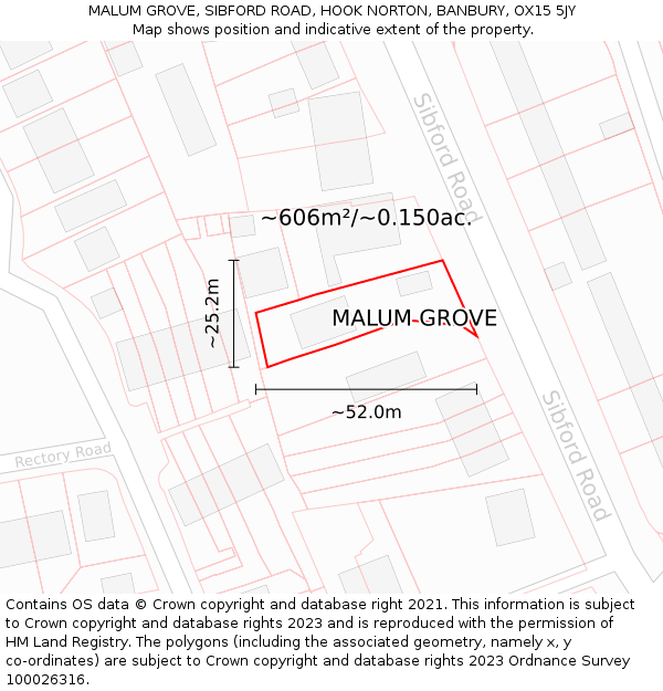 MALUM GROVE, SIBFORD ROAD, HOOK NORTON, BANBURY, OX15 5JY: Plot and title map