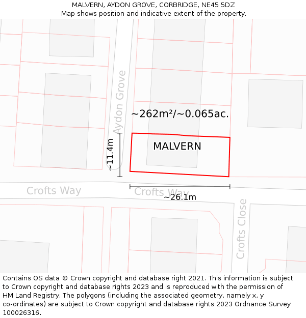 MALVERN, AYDON GROVE, CORBRIDGE, NE45 5DZ: Plot and title map