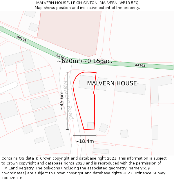 MALVERN HOUSE, LEIGH SINTON, MALVERN, WR13 5EQ: Plot and title map