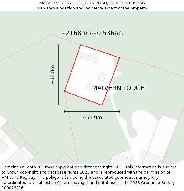 MALVERN LODGE, EGERTON ROAD, DOVER, CT16 3AG: Plot and title map