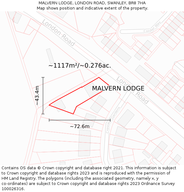MALVERN LODGE, LONDON ROAD, SWANLEY, BR8 7HA: Plot and title map