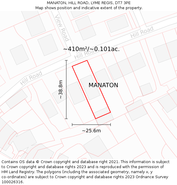 MANATON, HILL ROAD, LYME REGIS, DT7 3PE: Plot and title map