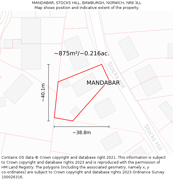 MANDABAR, STOCKS HILL, BAWBURGH, NORWICH, NR9 3LL: Plot and title map