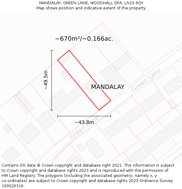 MANDALAY, GREEN LANE, WOODHALL SPA, LN10 6QY: Plot and title map