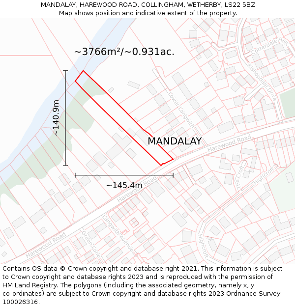 MANDALAY, HAREWOOD ROAD, COLLINGHAM, WETHERBY, LS22 5BZ: Plot and title map