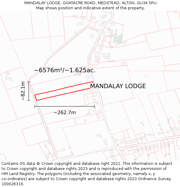 MANDALAY LODGE, GOATACRE ROAD, MEDSTEAD, ALTON, GU34 5PU: Plot and title map