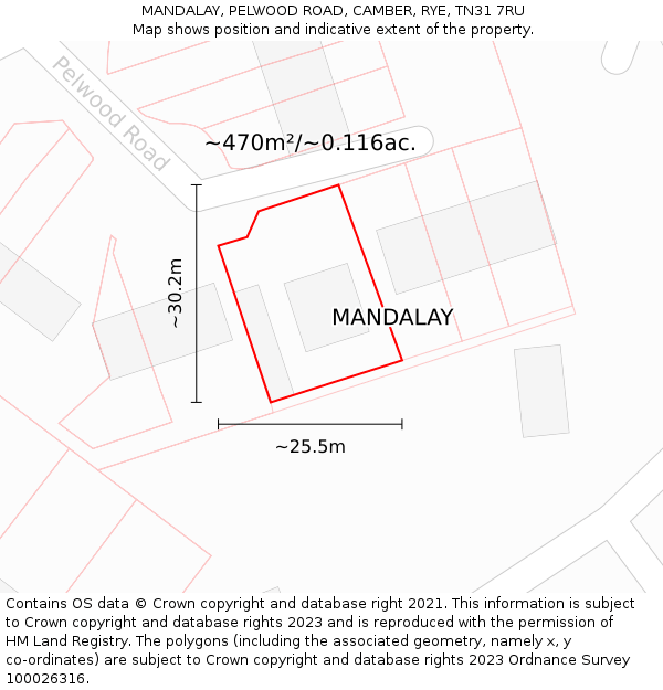 MANDALAY, PELWOOD ROAD, CAMBER, RYE, TN31 7RU: Plot and title map