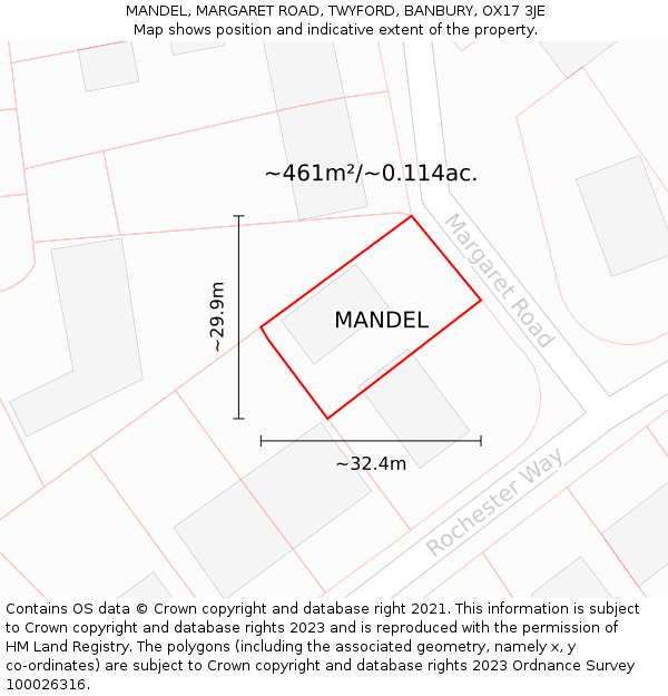 MANDEL, MARGARET ROAD, TWYFORD, BANBURY, OX17 3JE: Plot and title map