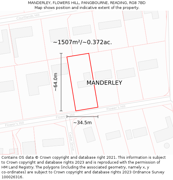 MANDERLEY, FLOWERS HILL, PANGBOURNE, READING, RG8 7BD: Plot and title map