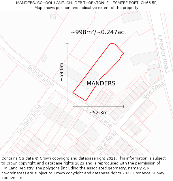 MANDERS, SCHOOL LANE, CHILDER THORNTON, ELLESMERE PORT, CH66 5PJ: Plot and title map