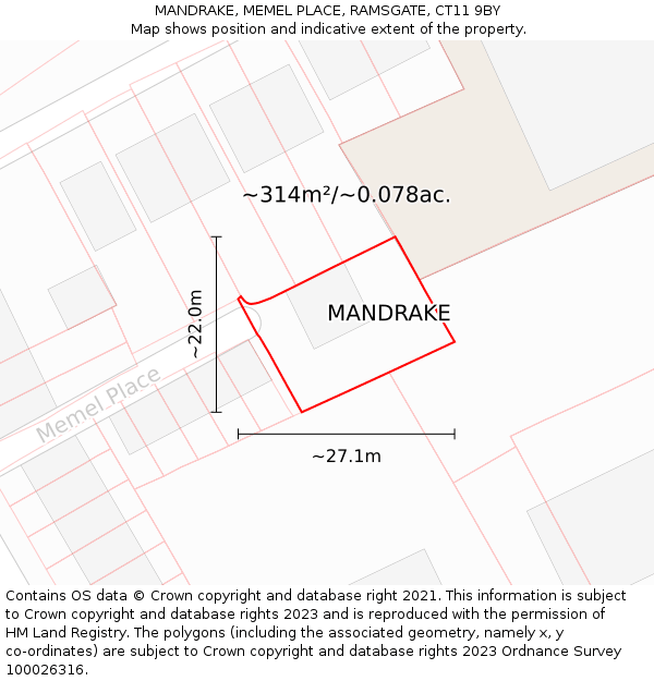 MANDRAKE, MEMEL PLACE, RAMSGATE, CT11 9BY: Plot and title map