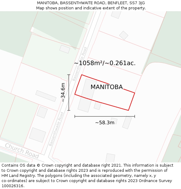 MANITOBA, BASSENTHWAITE ROAD, BENFLEET, SS7 3JG: Plot and title map