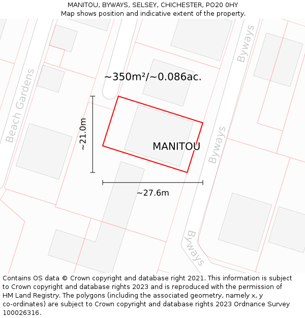 MANITOU, BYWAYS, SELSEY, CHICHESTER, PO20 0HY: Plot and title map