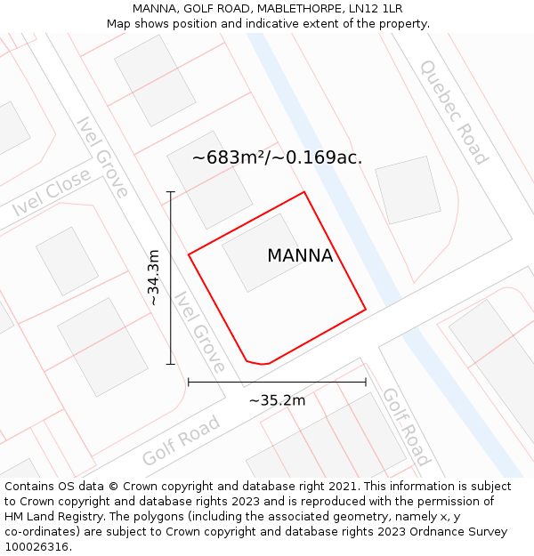 MANNA, GOLF ROAD, MABLETHORPE, LN12 1LR: Plot and title map