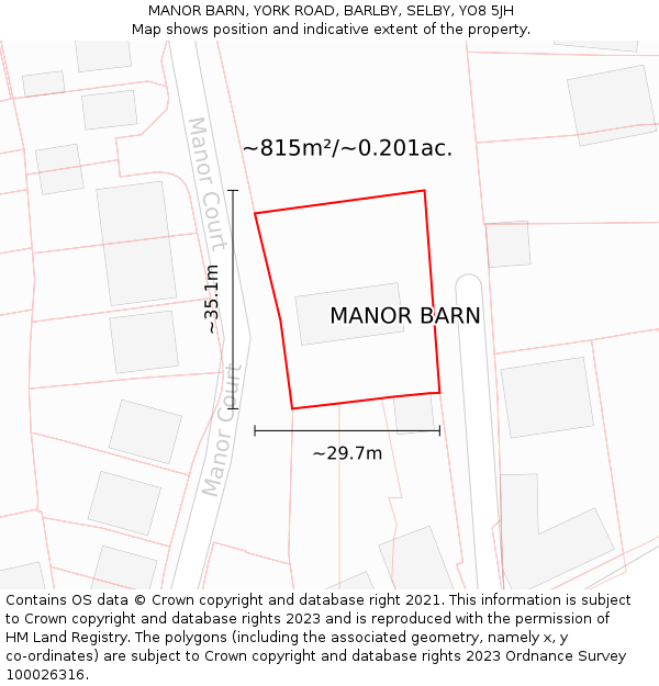 MANOR BARN, YORK ROAD, BARLBY, SELBY, YO8 5JH: Plot and title map