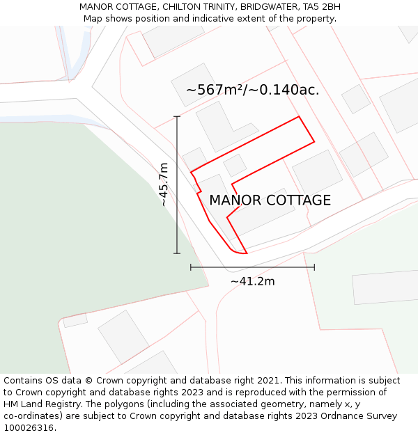 MANOR COTTAGE, CHILTON TRINITY, BRIDGWATER, TA5 2BH: Plot and title map