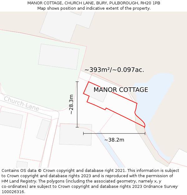MANOR COTTAGE, CHURCH LANE, BURY, PULBOROUGH, RH20 1PB: Plot and title map