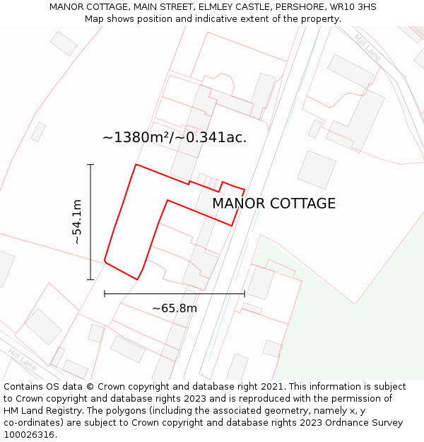 MANOR COTTAGE, MAIN STREET, ELMLEY CASTLE, PERSHORE, WR10 3HS: Plot and title map