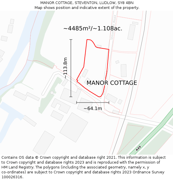 MANOR COTTAGE, STEVENTON, LUDLOW, SY8 4BN: Plot and title map