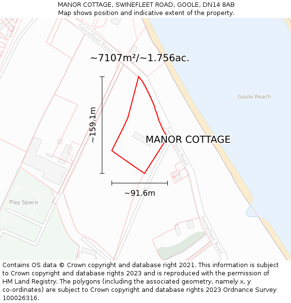 MANOR COTTAGE, SWINEFLEET ROAD, GOOLE, DN14 8AB: Plot and title map