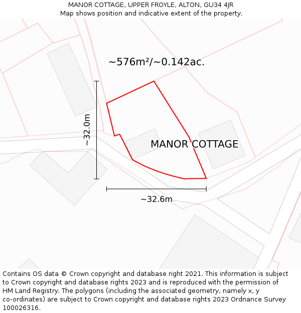 MANOR COTTAGE, UPPER FROYLE, ALTON, GU34 4JR: Plot and title map