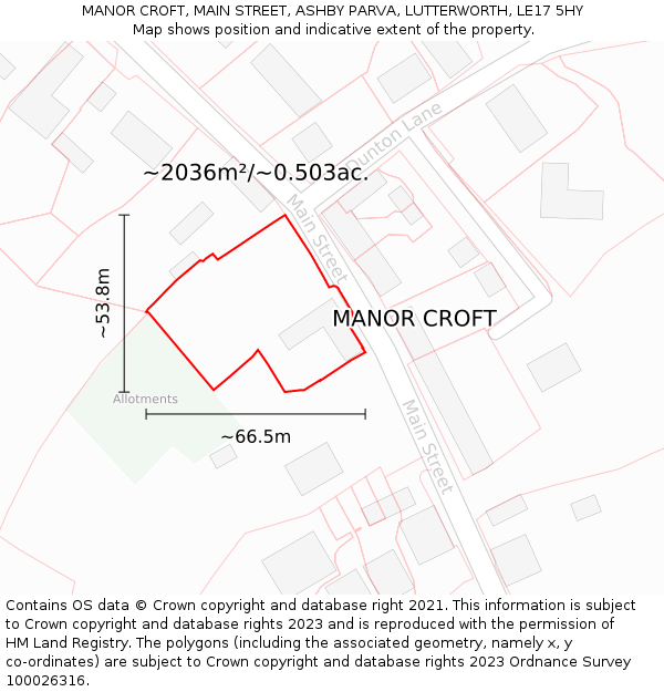 MANOR CROFT, MAIN STREET, ASHBY PARVA, LUTTERWORTH, LE17 5HY: Plot and title map