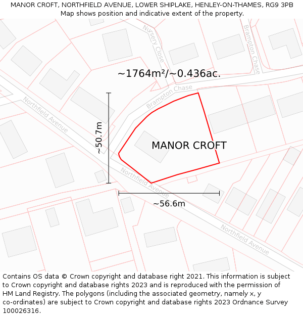 MANOR CROFT, NORTHFIELD AVENUE, LOWER SHIPLAKE, HENLEY-ON-THAMES, RG9 3PB: Plot and title map