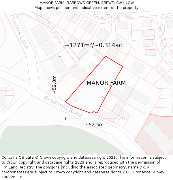 MANOR FARM, BARROWS GREEN, CREWE, CW1 4QW: Plot and title map