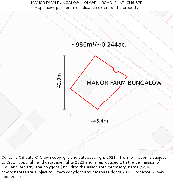 MANOR FARM BUNGALOW, HOLYWELL ROAD, FLINT, CH6 5RR: Plot and title map