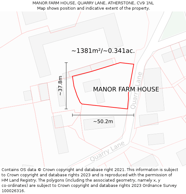 MANOR FARM HOUSE, QUARRY LANE, ATHERSTONE, CV9 1NL: Plot and title map