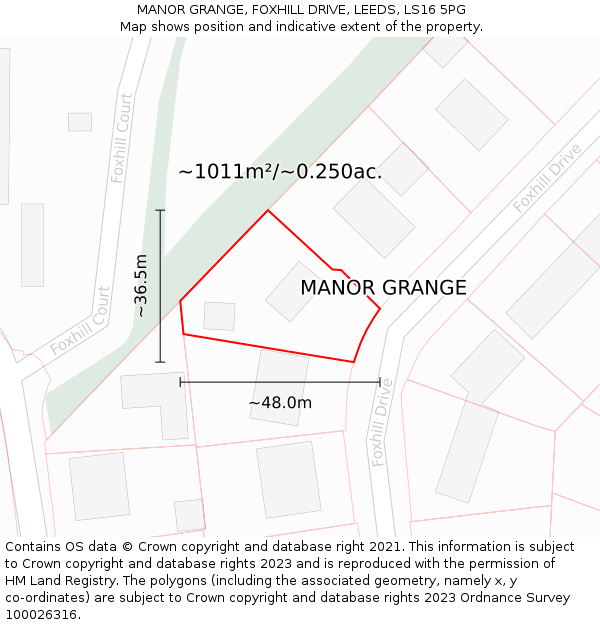 MANOR GRANGE, FOXHILL DRIVE, LEEDS, LS16 5PG: Plot and title map