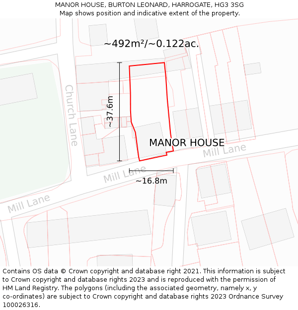 MANOR HOUSE, BURTON LEONARD, HARROGATE, HG3 3SG: Plot and title map