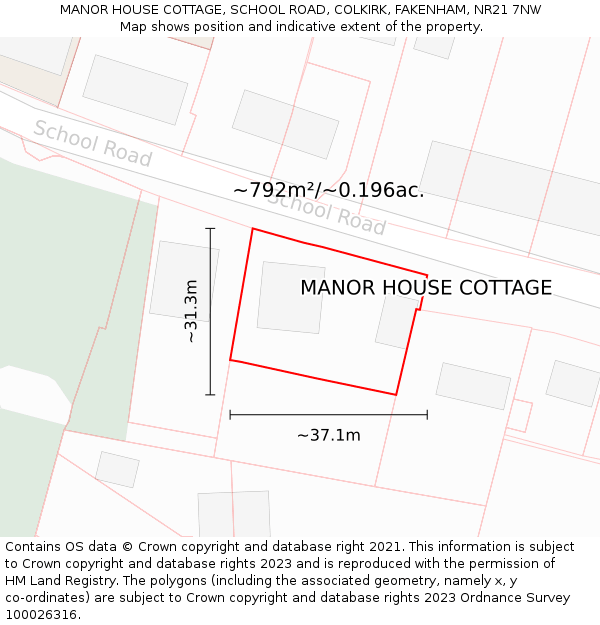 MANOR HOUSE COTTAGE, SCHOOL ROAD, COLKIRK, FAKENHAM, NR21 7NW: Plot and title map