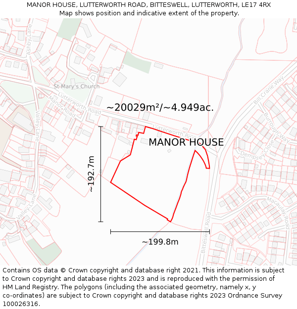 MANOR HOUSE, LUTTERWORTH ROAD, BITTESWELL, LUTTERWORTH, LE17 4RX: Plot and title map