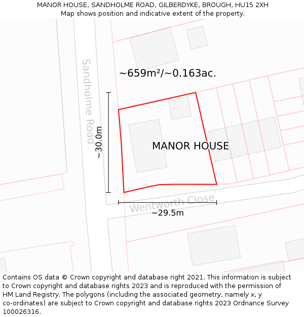 MANOR HOUSE, SANDHOLME ROAD, GILBERDYKE, BROUGH, HU15 2XH: Plot and title map