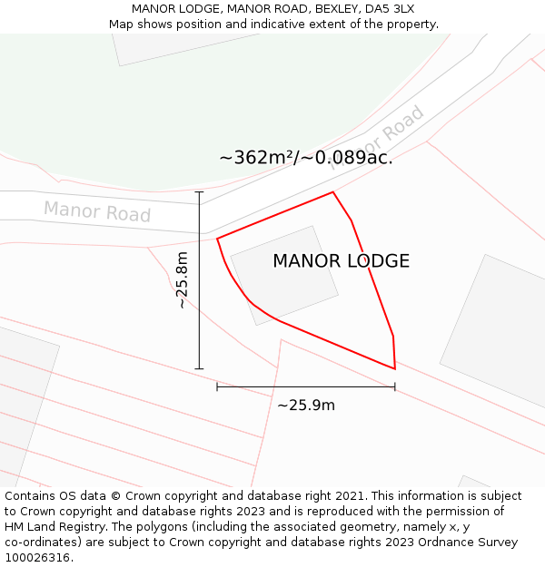 MANOR LODGE, MANOR ROAD, BEXLEY, DA5 3LX: Plot and title map