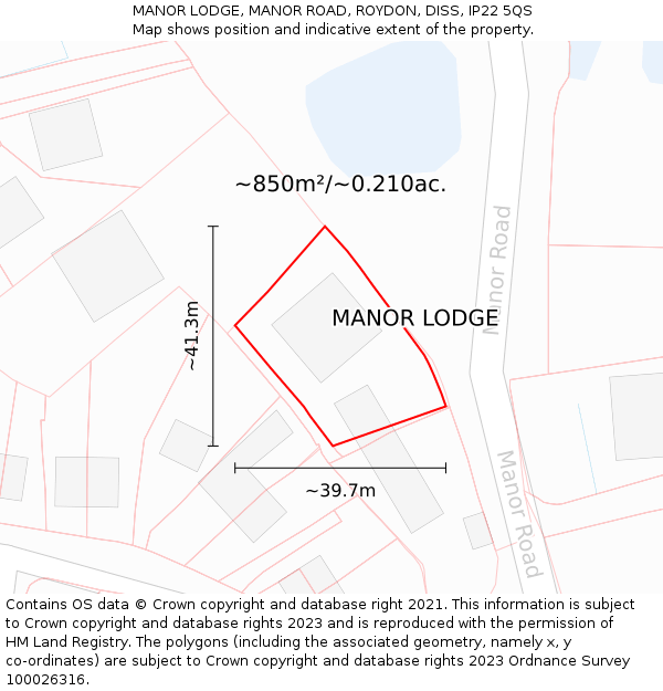 MANOR LODGE, MANOR ROAD, ROYDON, DISS, IP22 5QS: Plot and title map