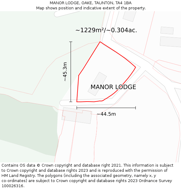 MANOR LODGE, OAKE, TAUNTON, TA4 1BA: Plot and title map