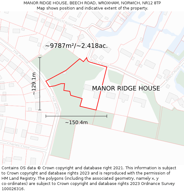 MANOR RIDGE HOUSE, BEECH ROAD, WROXHAM, NORWICH, NR12 8TP: Plot and title map