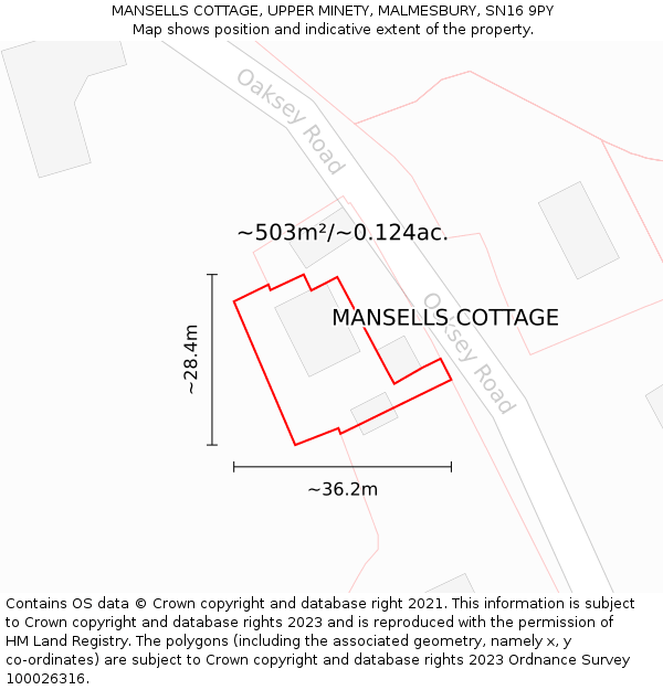 MANSELLS COTTAGE, UPPER MINETY, MALMESBURY, SN16 9PY: Plot and title map