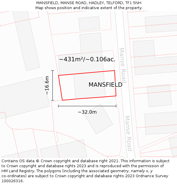 MANSFIELD, MANSE ROAD, HADLEY, TELFORD, TF1 5NH: Plot and title map