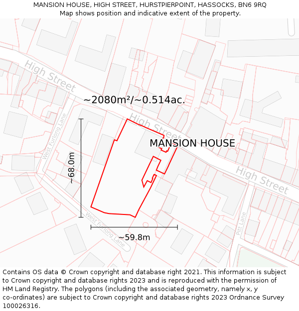 MANSION HOUSE, HIGH STREET, HURSTPIERPOINT, HASSOCKS, BN6 9RQ: Plot and title map