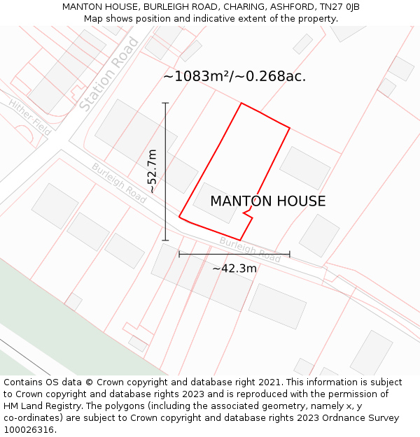 MANTON HOUSE, BURLEIGH ROAD, CHARING, ASHFORD, TN27 0JB: Plot and title map