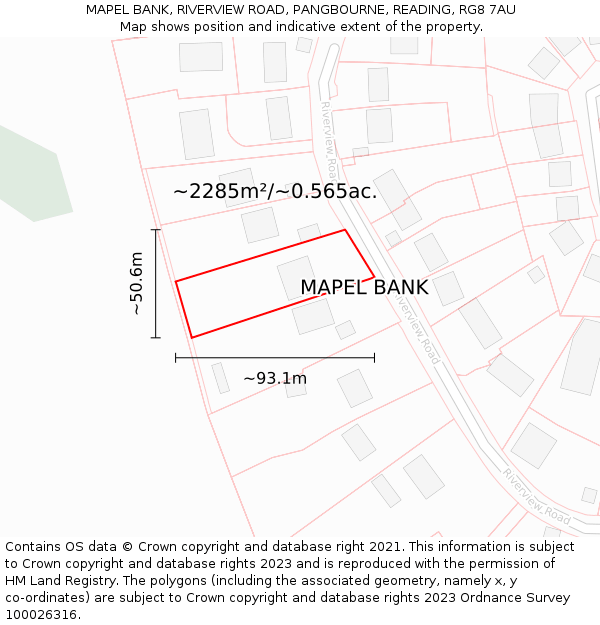 MAPEL BANK, RIVERVIEW ROAD, PANGBOURNE, READING, RG8 7AU: Plot and title map